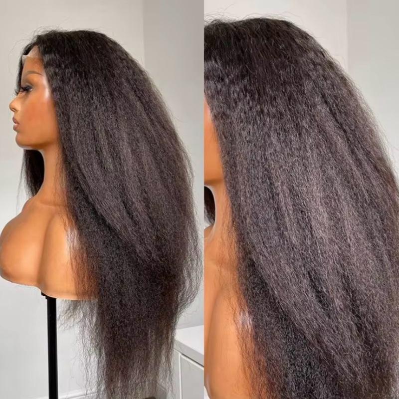 Kinky Straight Lace Front Wig 100% Human Hair,  HD Transparent Lace, 180% Density